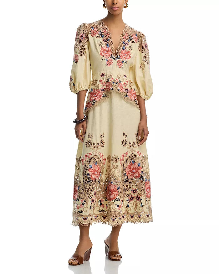 Farm Rio Embroidered Midi Dress - Butter Yellow Narcissus Tallahassee Farm Rio Embroidered Midi Dress - Butter Yellow Narcissus Tallahassee