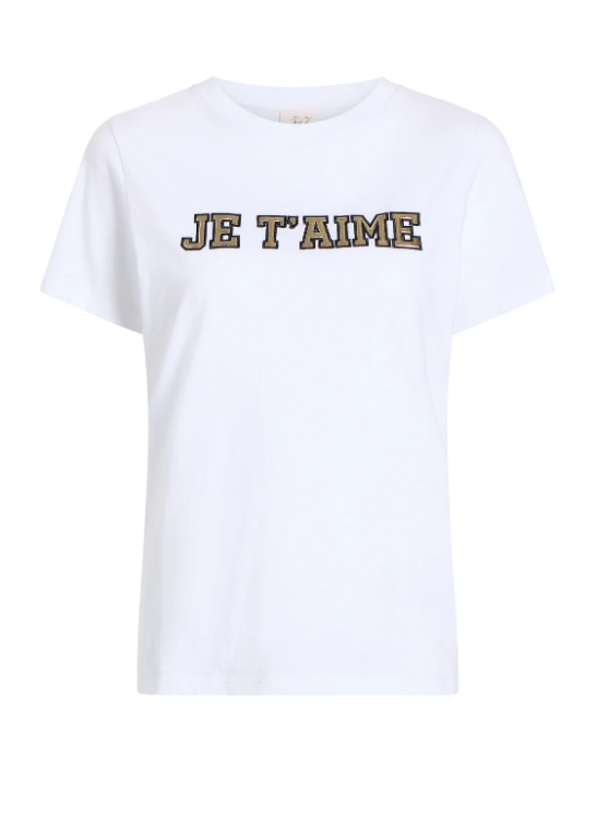 Cinq à Sept Metallic Leather Je T'Aime Tee - White