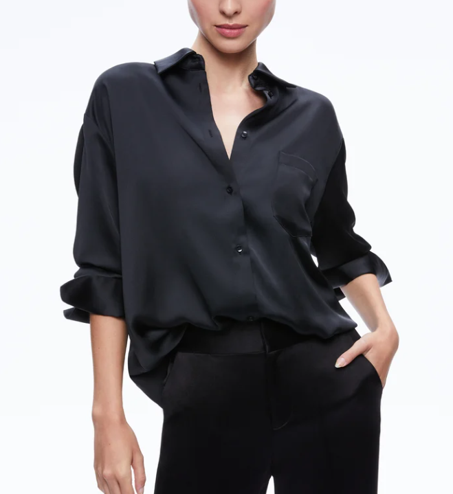 Alice + Olivia Finely Oversized Button Down Shirt - Black