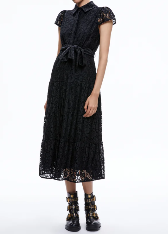 Alice + Olivia Miranda Lace Midi Dress - Black