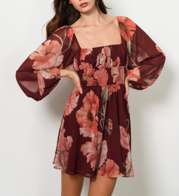 Hutch Sella Dress - Wine Vining Painted Floral