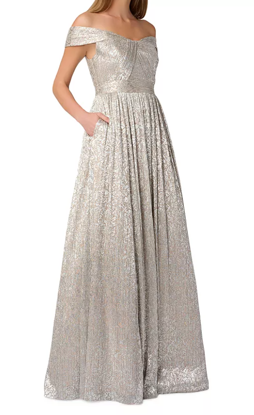 Aidan Mattox Off Shoulder Gown - Silver/Gold